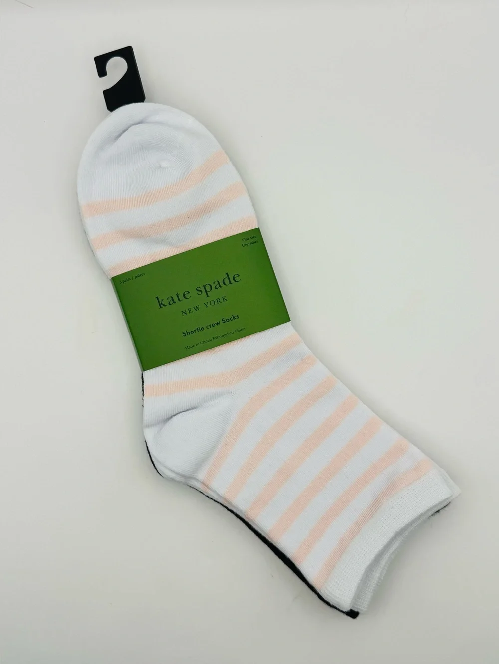 Kate Spade 3-Pair Shortie Crew Socks Blush Stripe, Black White Dot, White Spade